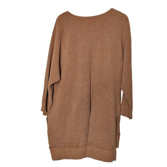 American Eagle Womens V-Neck Knit Sweater Split Hi-Low Hem 3/4 Sleeves Tan L/XL - Picture 2 of 10